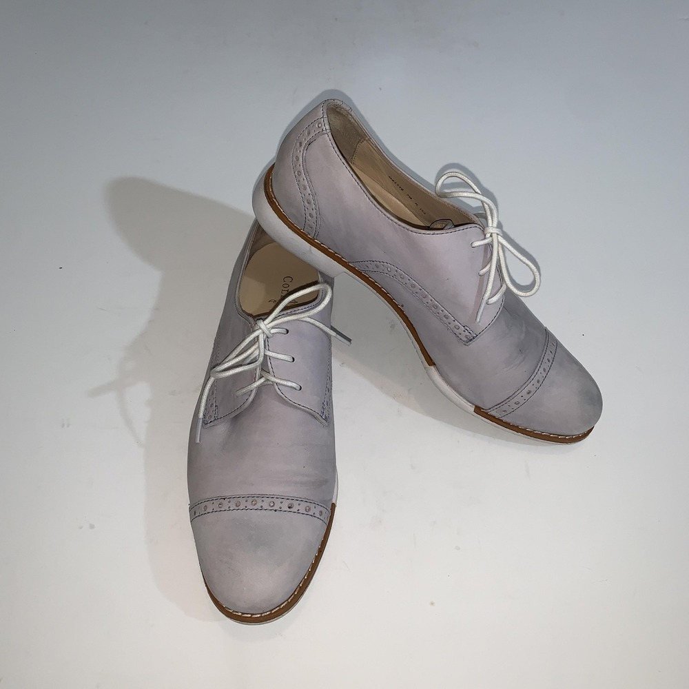 Cole Haan Shoes Womens Size 7 Gray Nubuck Lace Up Cap Toe Flats Casual Comfort